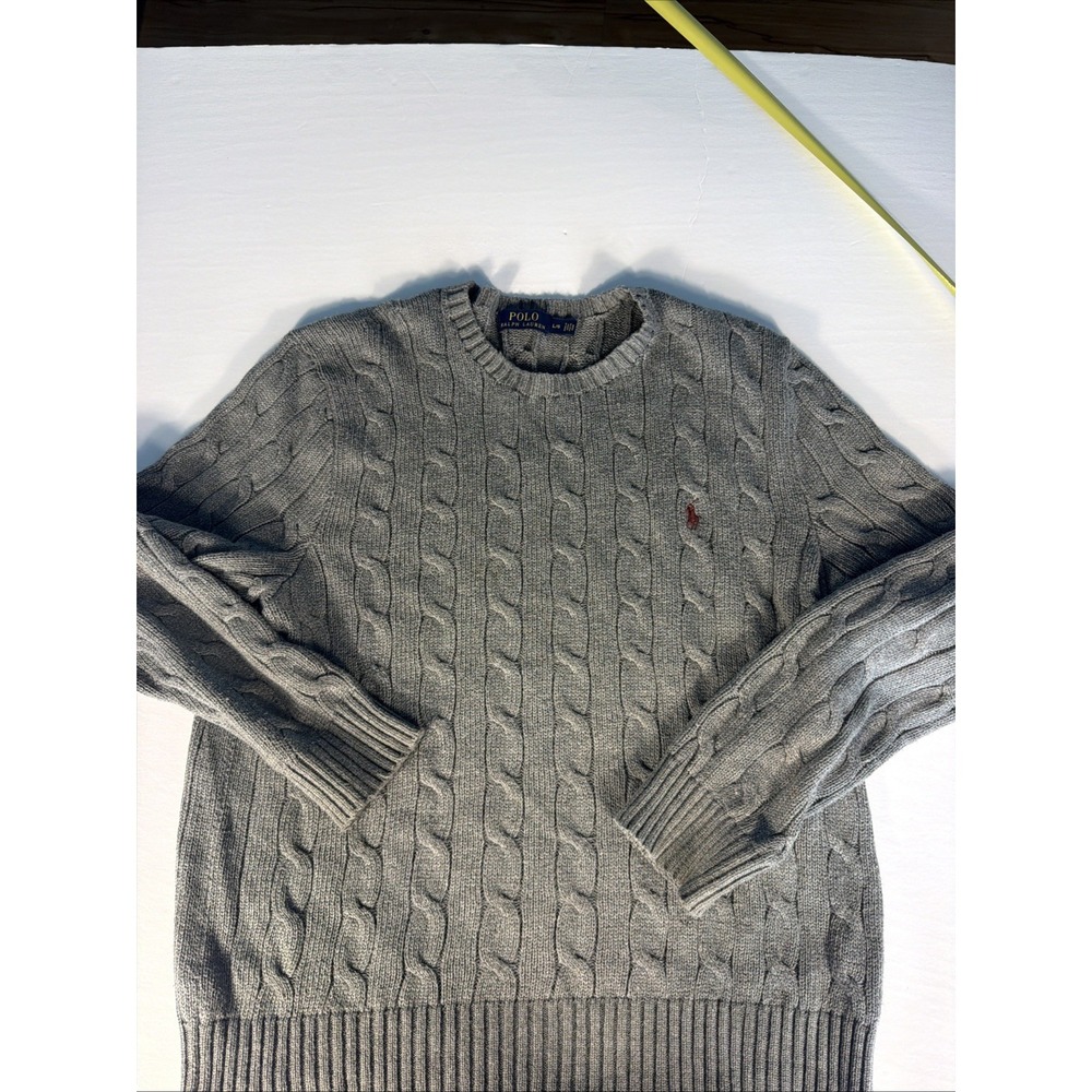 Polo Ralph Lauren  Cotton Cable Knit Sweater Men's Size L Grey Pullover Preppy